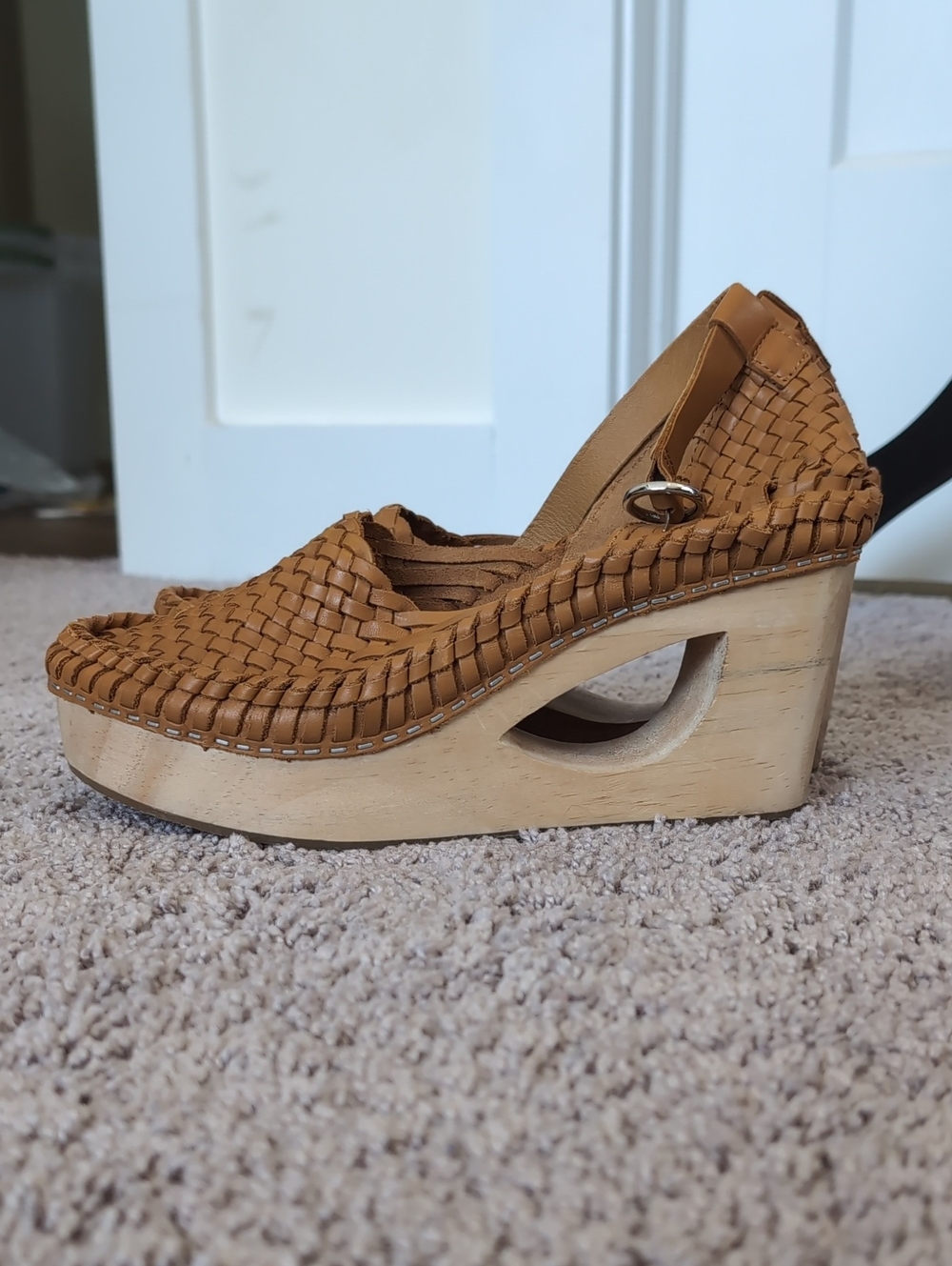 Free People Tan Woven Platform Wedge Sandals